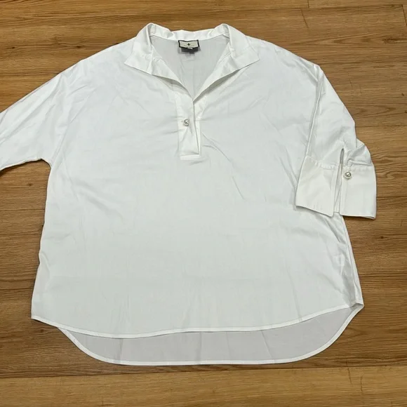 TUCKERNUCK Womens Blanc Willow Blouse White Sz Large Pearl Classic Neutral - Picture 5 of 9